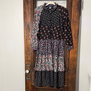 Chic Black Floral Long Sleeve Dress